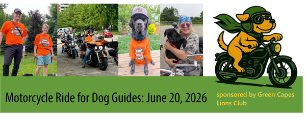An image showing a promotional banner for the "Motorcycle Ride for Dog Guides" event.