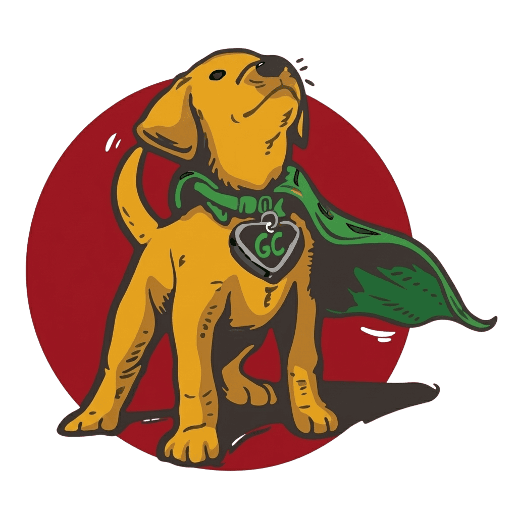 Sample cover for the 2027 Dog Guide Puppy Calendar, titled "Green Capes", features a black Labrador puppy sleeping peacefully on a large, flat stone.in a garden filled with colorful flowers At the bottom of the image, a grey bar contains the text "actual cover coming soon (shhh don't wake the baby)"